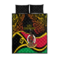 Vanuatu Unity Day Quilt Bed Set 29 November Coat Of Arms With Flag Style LT14 Black - Polynesian Pride