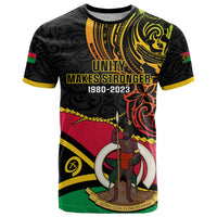 Personalised Vanuatu Unity Day T Shirt 29 November Coat Of Arms With Flag Style LT14 Black - Polynesian Pride