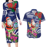 Guam Christmas Couples Matching Long Sleeve Bodycon Dress and Hawaiian Shirt Poinsettia With Bougainvillea - Felis Pasgua!
