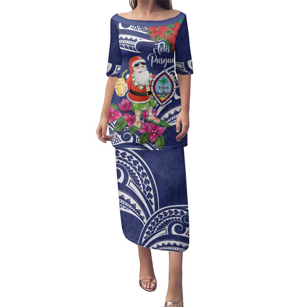 Guam Christmas Family Matching Puletasi and Hawaiian Shirt Poinsettia With Bougainvillea - Felis Pasgua!