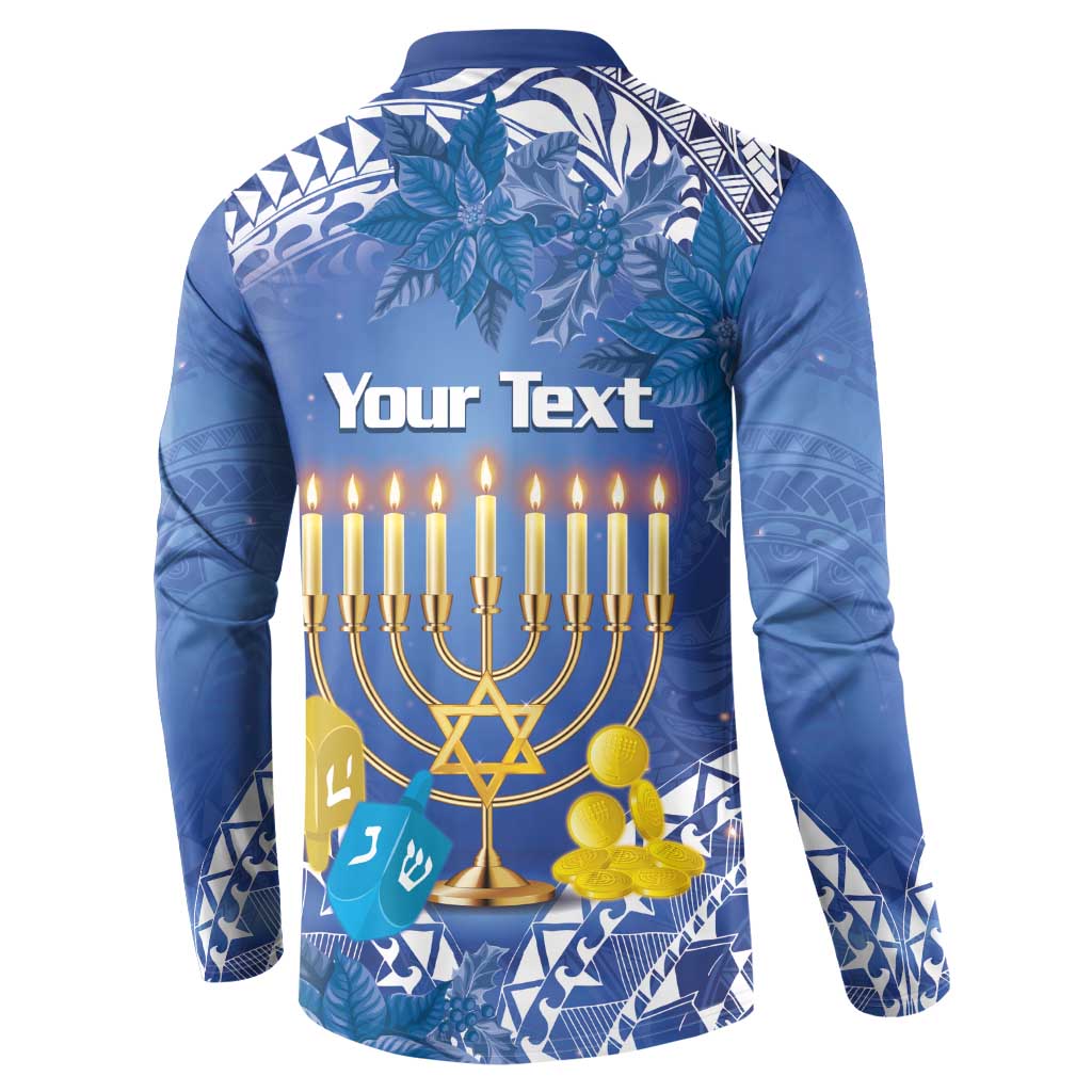 Personalised Hanukkah Jewish Festival Button Sweatshirt It's Lit - Polynesian Pattern