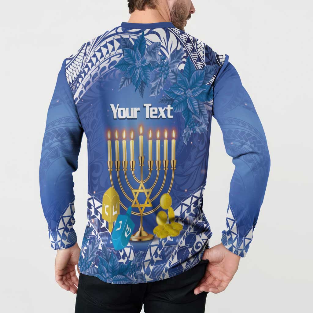 Personalised Hanukkah Jewish Festival Button Sweatshirt It's Lit - Polynesian Pattern