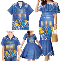 Personalised Hanukkah Jewish Festival Family Matching Mermaid Dress and Hawaiian Shirt It's Lit - Polynesian Pattern