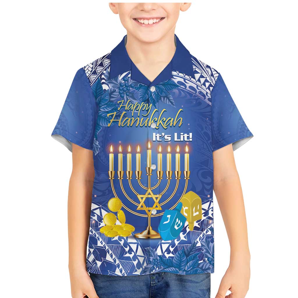 Personalised Hanukkah Jewish Festival Family Matching Mermaid Dress and Hawaiian Shirt It's Lit - Polynesian Pattern