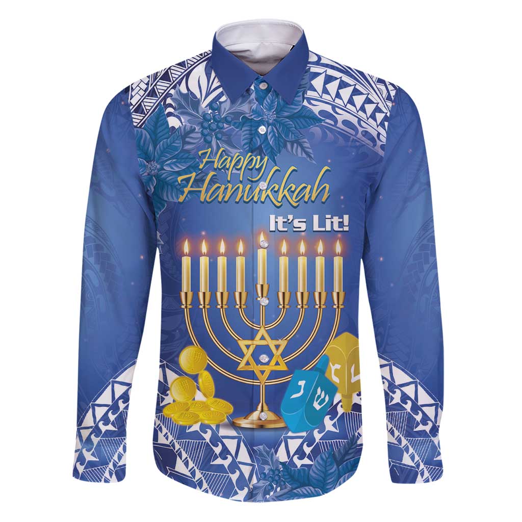 Personalised Hanukkah Jewish Festival Family Matching Puletasi and Hawaiian Shirt It's Lit - Polynesian Pattern