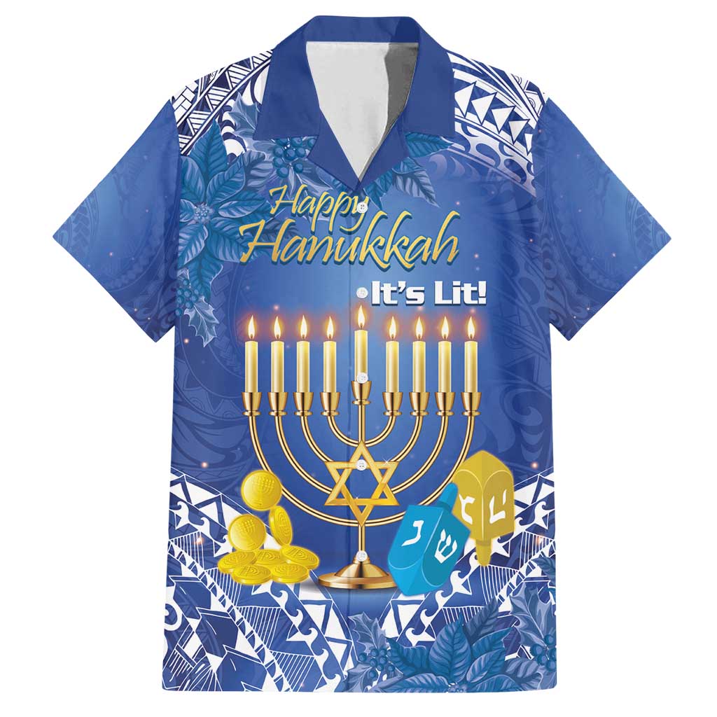 Personalised Hanukkah Jewish Festival Family Matching Tank Maxi Dress and Hawaiian Shirt It's Lit - Polynesian Pattern