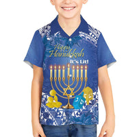 Personalised Hanukkah Jewish Festival Kid Hawaiian Shirt It's Lit - Polynesian Pattern LT14 Kid Blue - Polynesian Pride