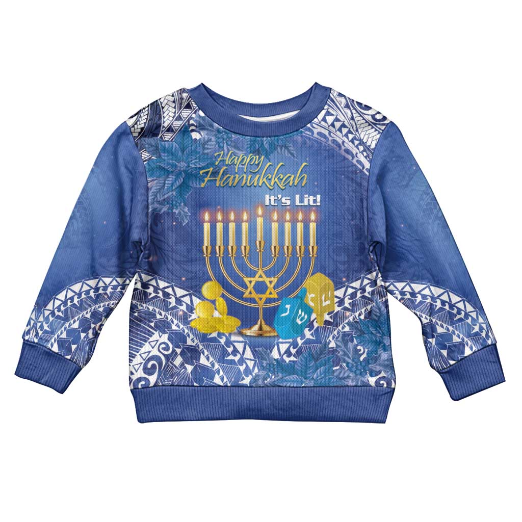 Hanukkah Jewish Festival Kid Ugly Christmas Sweater It's Lit - Polynesian Pattern LT14 Kid Blue - Polynesian Pride