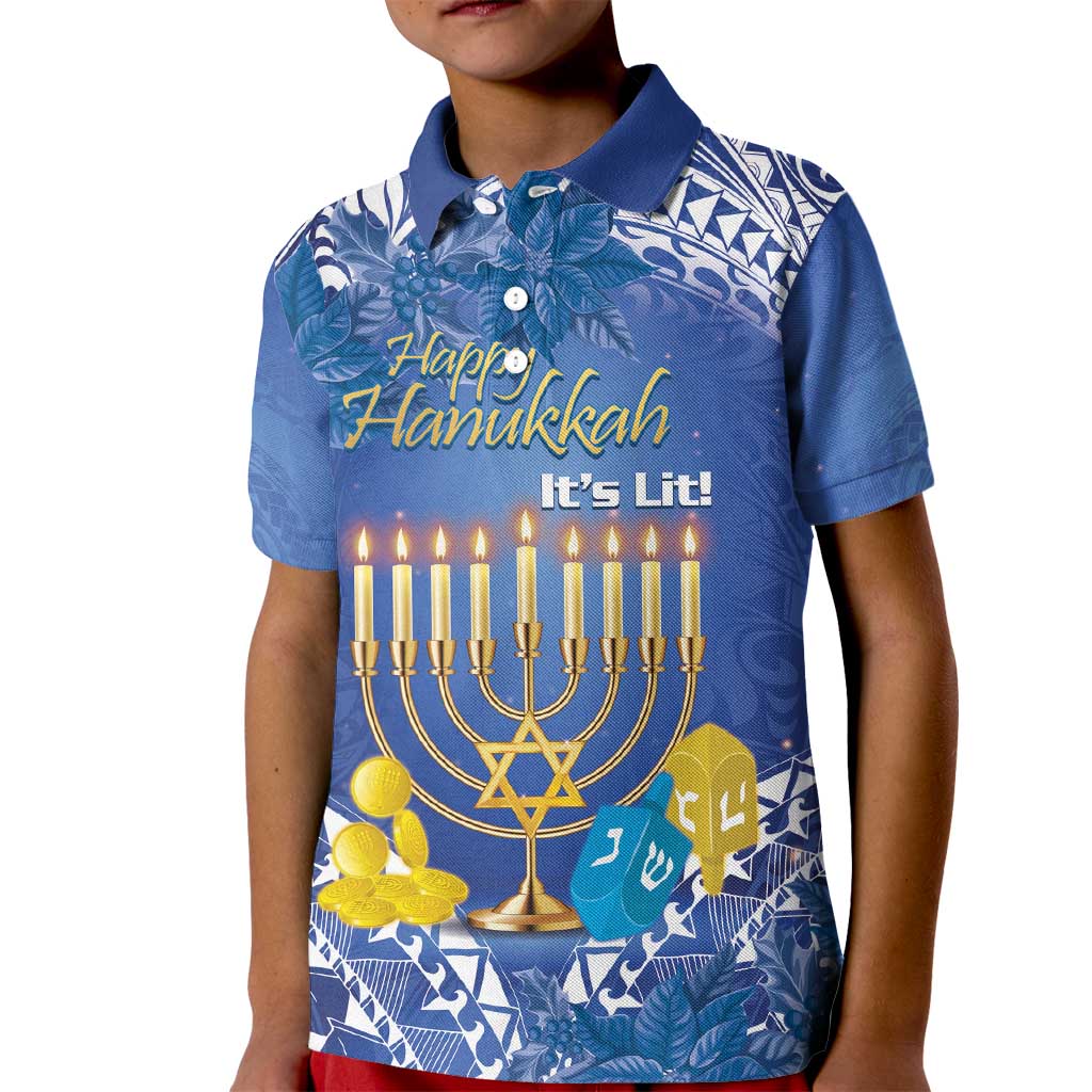 Personalised Hanukkah Jewish Festival Kid Polo Shirt It's Lit - Polynesian Pattern LT14 Kid Blue - Polynesian Pride