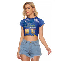 Personalised Hanukkah Jewish Festival Raglan Cropped T Shirt It's Lit - Polynesian Pattern LT14 Female Blue - Polynesian Pride