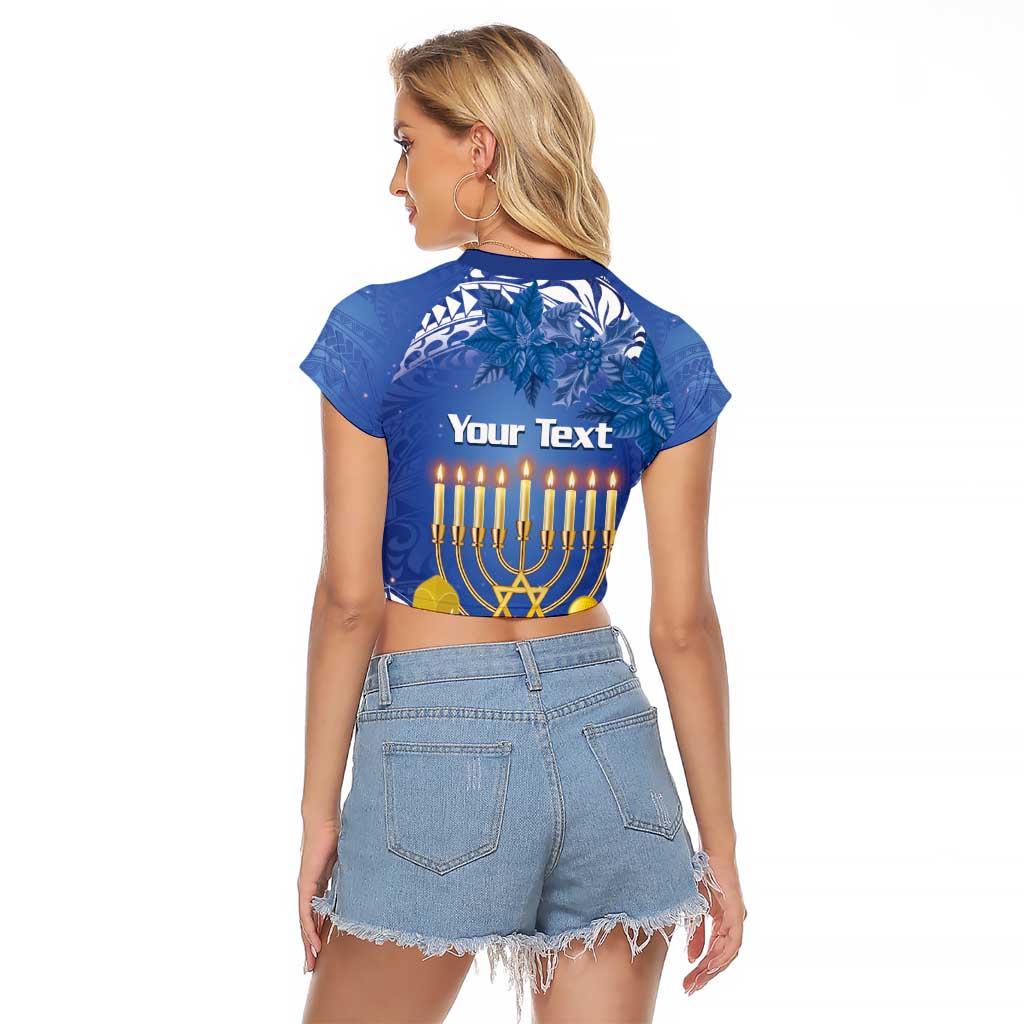 Personalised Hanukkah Jewish Festival Raglan Cropped T Shirt It's Lit - Polynesian Pattern LT14 - Polynesian Pride