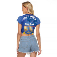 Personalised Hanukkah Jewish Festival Raglan Cropped T Shirt It's Lit - Polynesian Pattern LT14 - Polynesian Pride