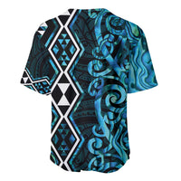 Turquoise Aotearoa Baseball Jersey Taniko Motifs With Paua Shell Kowhaiwhai LT14 - Polynesian Pride