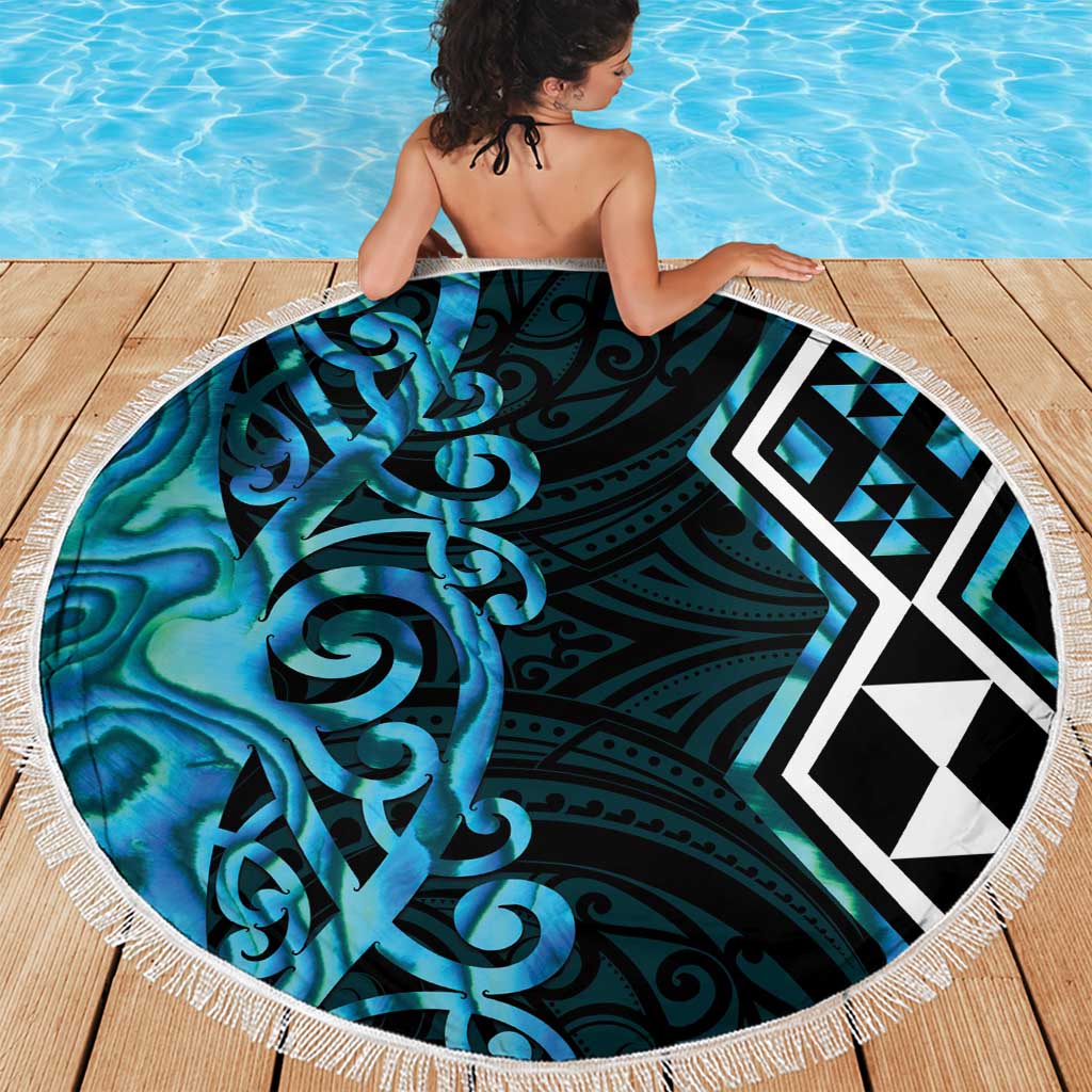 Turquoise Aotearoa Beach Blanket Taniko Motifs With Paua Shell Kowhaiwhai