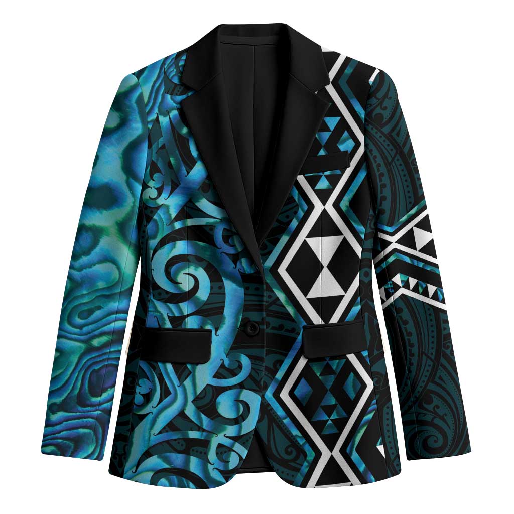 Turquoise Aotearoa Blazer Taniko Motifs With Paua Shell Kowhaiwhai - Polynesian Pride