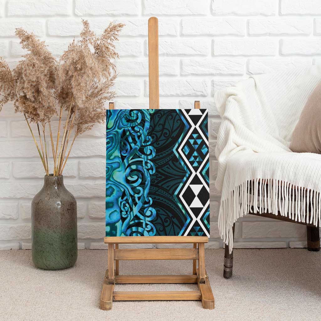 Turquoise Aotearoa Canvas Wall Art Taniko Motifs With Paua Shell Kowhaiwhai