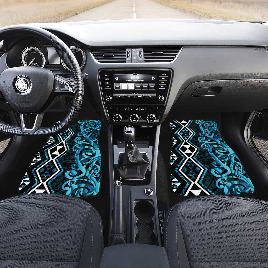 Turquoise Aotearoa Car Mats Taniko Motifs With Paua Shell Kowhaiwhai