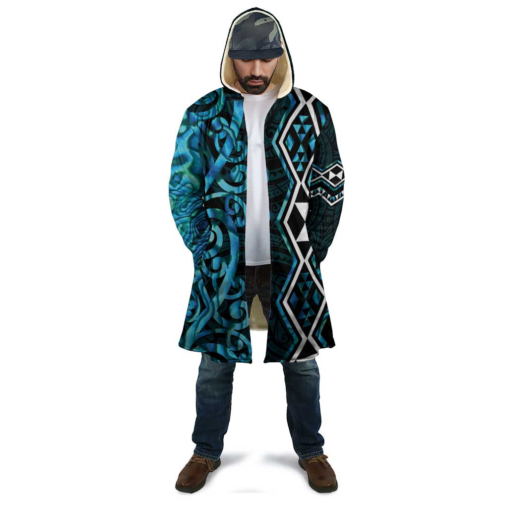 Turquoise Aotearoa Cloak Taniko Motifs With Paua Shell Kowhaiwhai - Polynesian Pride