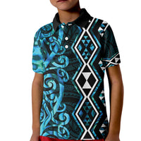 Turquoise Aotearoa Kid Polo Shirt Taniko Motifs With Paua Shell Kowhaiwhai LT14 Kid Turquoise - Polynesian Pride