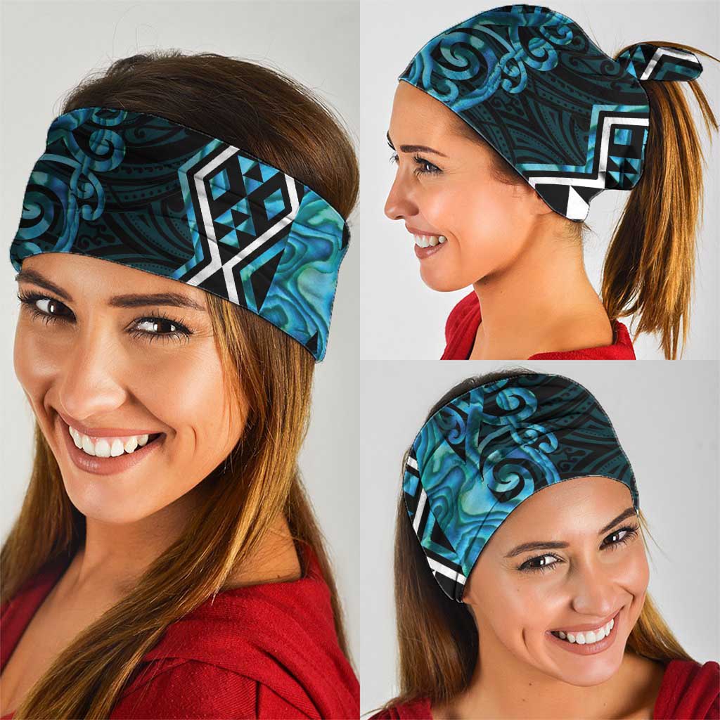 Turquoise Aotearoa Neck Gaiter Taniko Motifs With Paua Shell Kowhaiwhai - Polynesian Pride