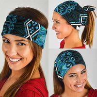 Turquoise Aotearoa Neck Gaiter Taniko Motifs With Paua Shell Kowhaiwhai - Polynesian Pride