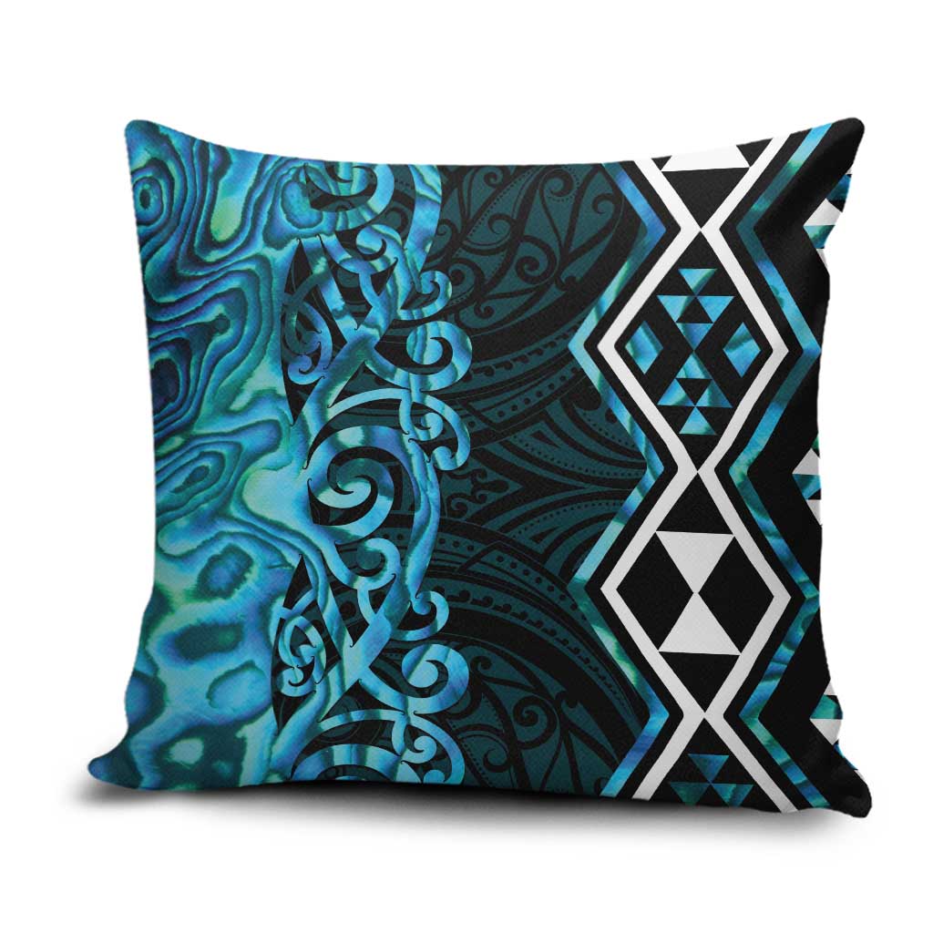 Turquoise Aotearoa Pillow Cover Taniko Motifs With Paua Shell Kowhaiwhai - Polynesian Pride