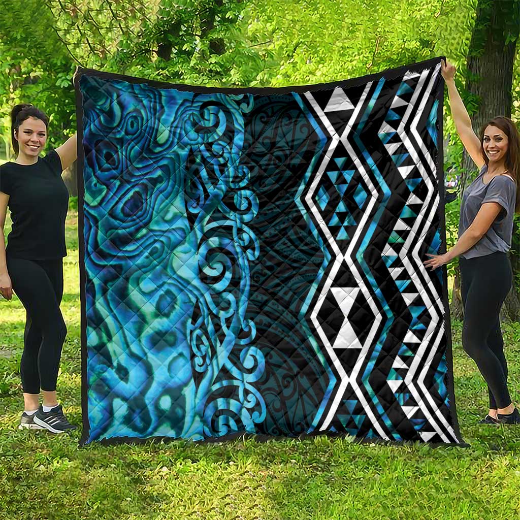 Turquoise Aotearoa Quilt Taniko Motifs With Paua Shell Kowhaiwhai LT14 - Polynesian Pride