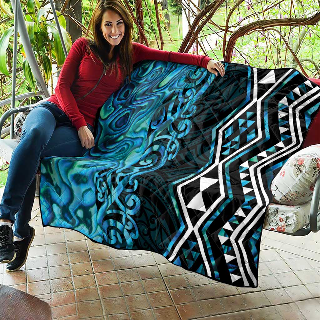 Turquoise Aotearoa Quilt Taniko Motifs With Paua Shell Kowhaiwhai LT14 - Polynesian Pride