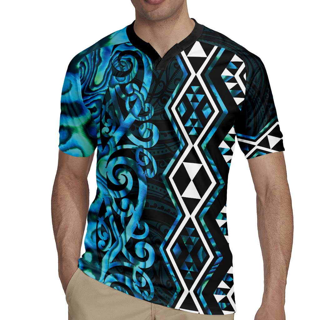 Turquoise Aotearoa Rugby Jersey Taniko Motifs With Paua Shell Kowhaiwhai