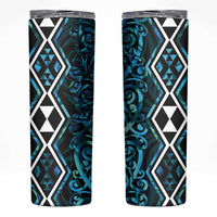 Turquoise Aotearoa Skinny Tumbler Taniko Motifs With Paua Shell Kowhaiwhai