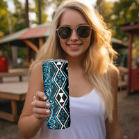 Turquoise Aotearoa Skinny Tumbler Taniko Motifs With Paua Shell Kowhaiwhai