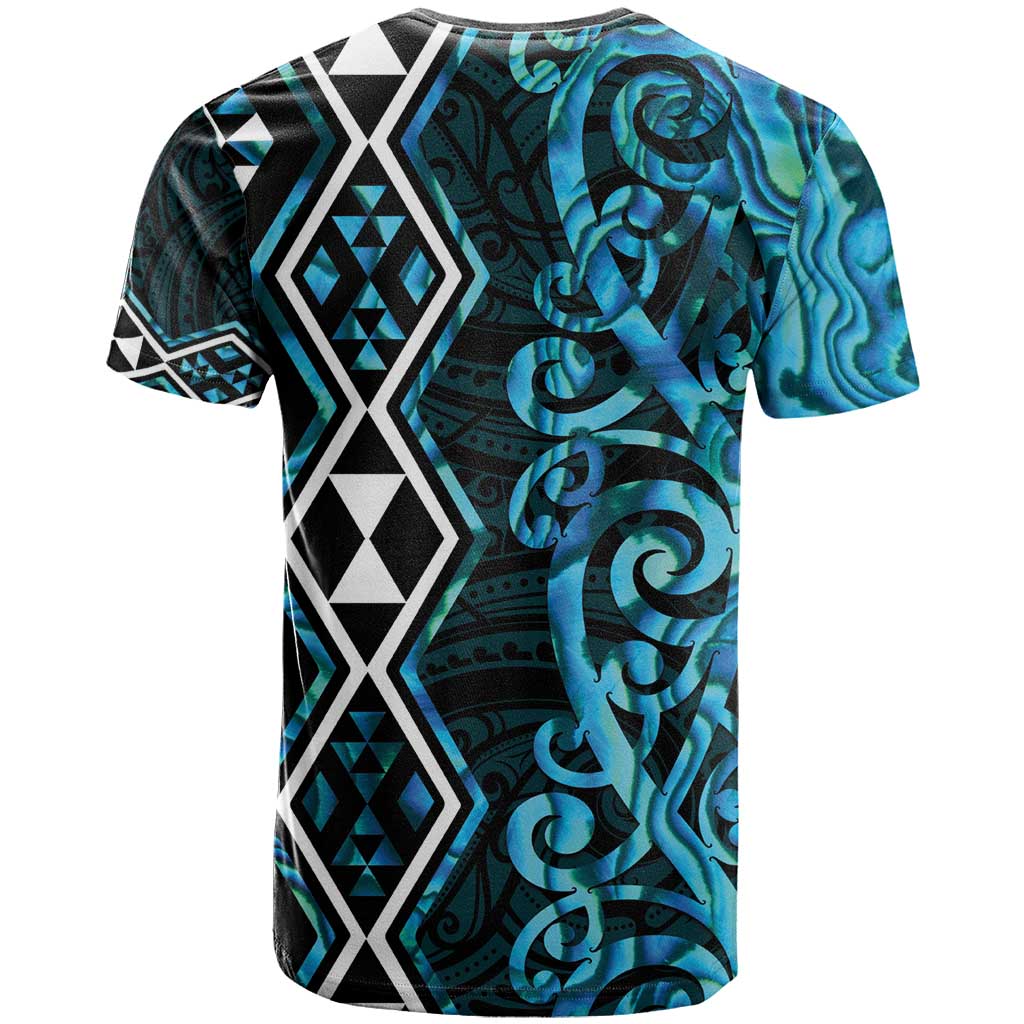Turquoise Aotearoa T Shirt Taniko Motifs With Paua Shell Kowhaiwhai LT14 - Polynesian Pride