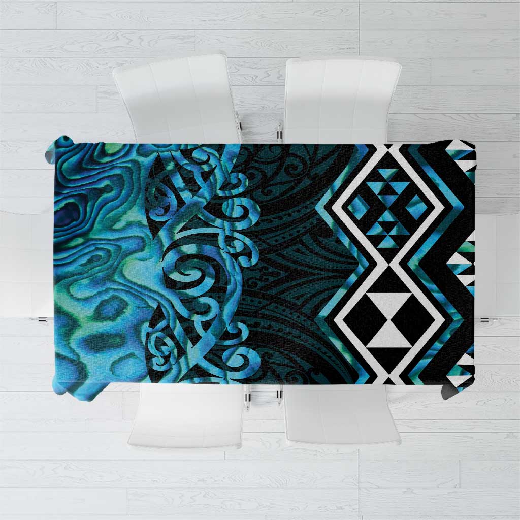 Turquoise Aotearoa Tablecloth Taniko Motifs With Paua Shell Kowhaiwhai