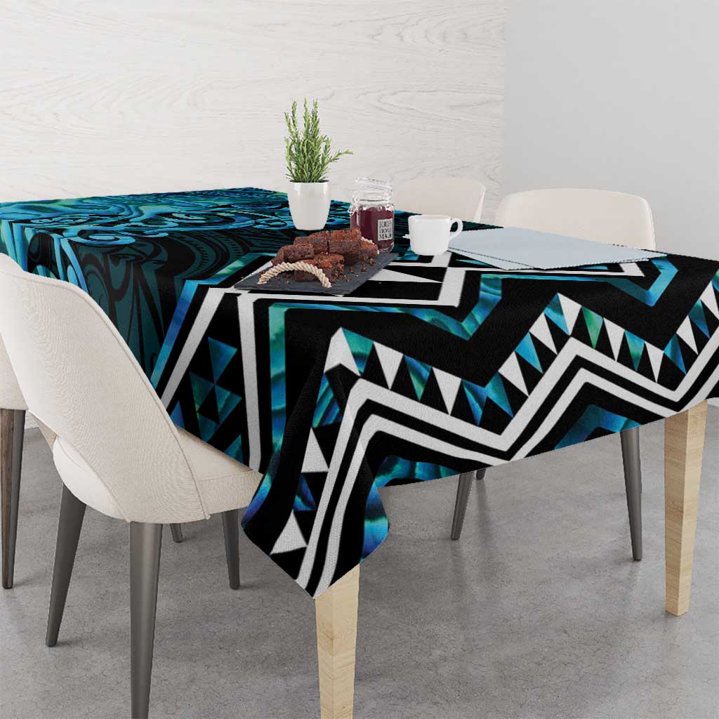 Turquoise Aotearoa Tablecloth Taniko Motifs With Paua Shell Kowhaiwhai