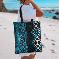 Turquoise Aotearoa Tote Bag Taniko Motifs With Paua Shell Kowhaiwhai - Polynesian Pride