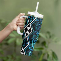 Turquoise Aotearoa Tumbler With Handle Taniko Motifs With Paua Shell Kowhaiwhai