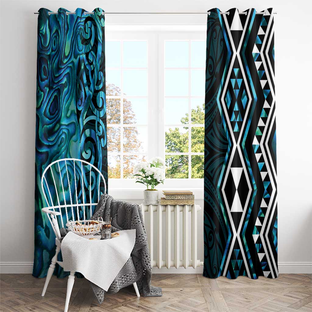 Turquoise Aotearoa Window Curtain Taniko Motifs With Paua Shell Kowhaiwhai