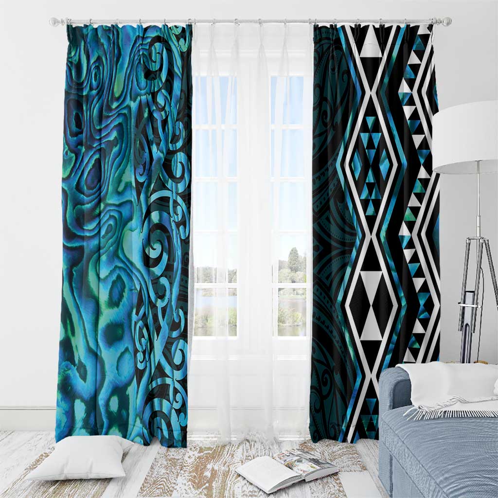 Turquoise Aotearoa Window Curtain Taniko Motifs With Paua Shell Kowhaiwhai