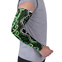 Green Aotearoa Arm Sleeves Taniko Motifs With Paua Shell Kowhaiwhai - Polynesian Pride