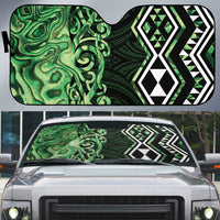 Green Aotearoa Auto Sun Shade Taniko Motifs With Paua Shell Kowhaiwhai - Polynesian Pride