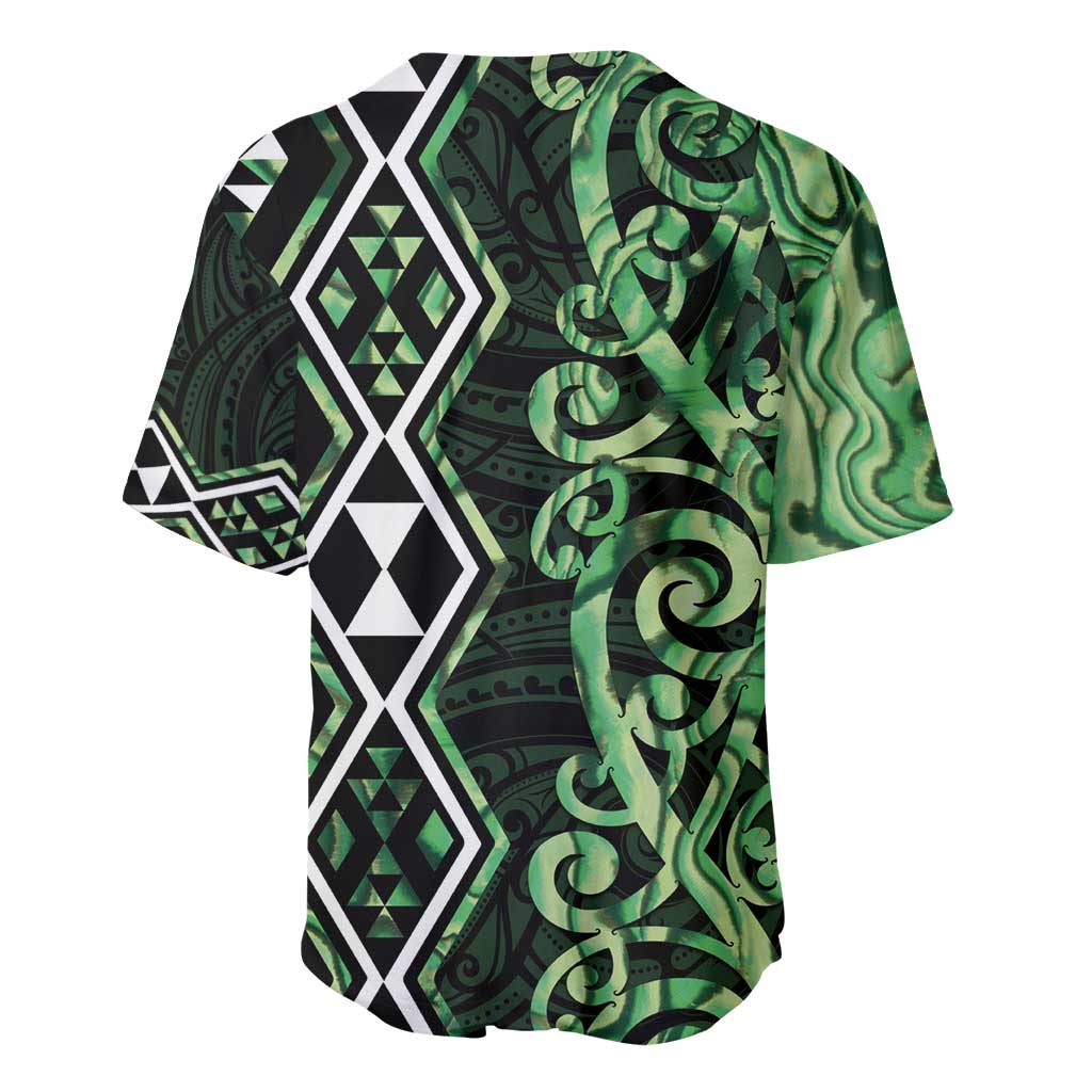 Green Aotearoa Baseball Jersey Taniko Motifs With Paua Shell Kowhaiwhai LT14 - Polynesian Pride