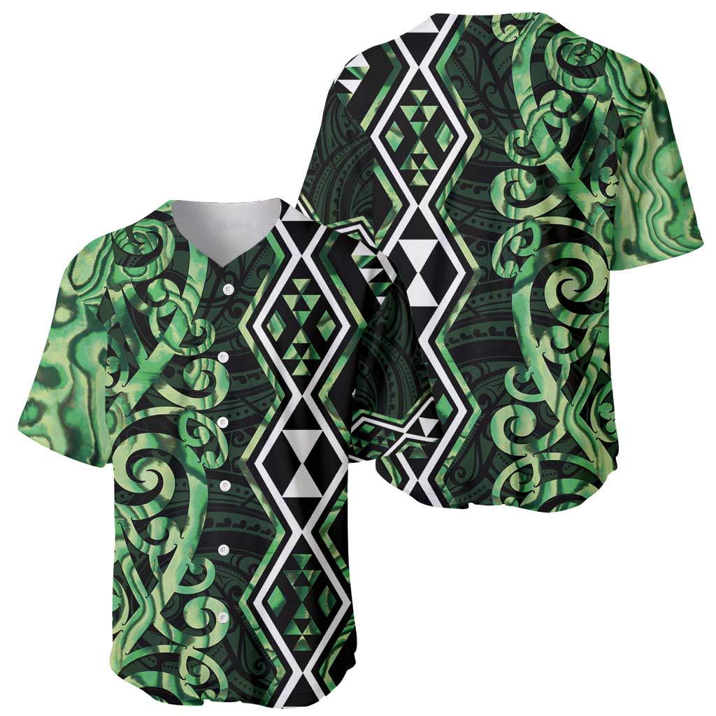 Green Aotearoa Baseball Jersey Taniko Motifs With Paua Shell Kowhaiwhai LT14 - Polynesian Pride