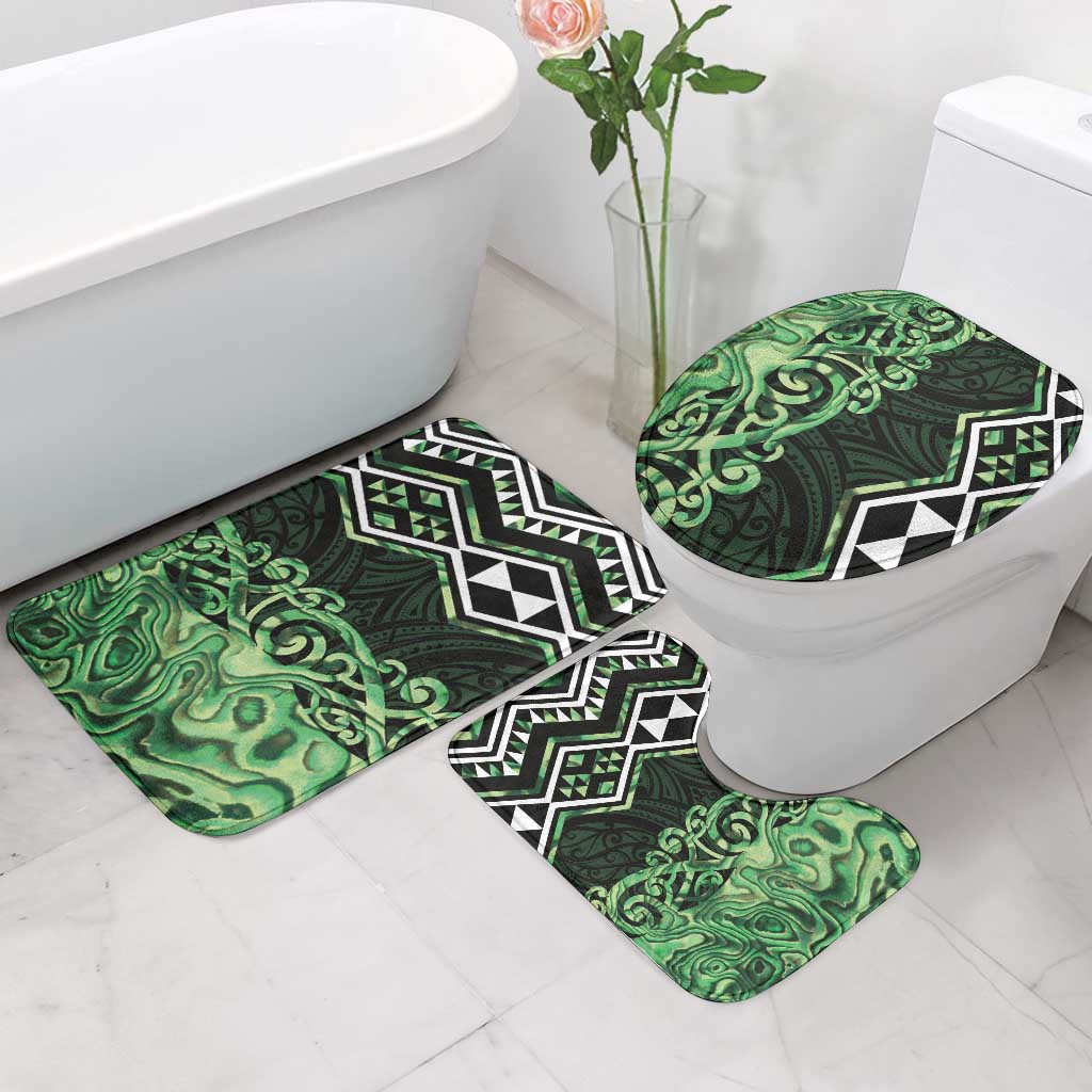 Green Aotearoa Bathroom Set Taniko Motifs With Paua Shell Kowhaiwhai - Polynesian Pride