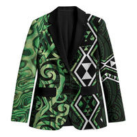 Green Aotearoa Blazer Taniko Motifs With Paua Shell Kowhaiwhai - Polynesian Pride
