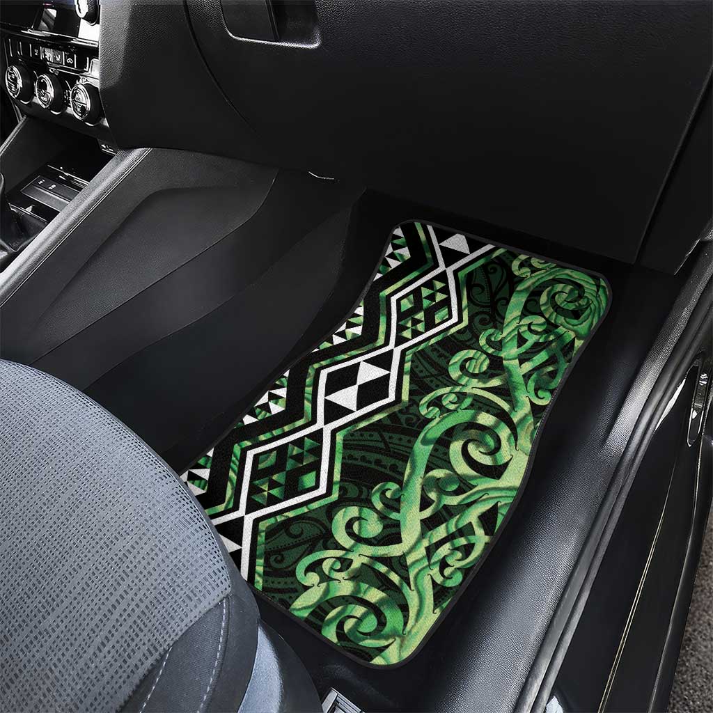 Green Aotearoa Car Mats Taniko Motifs With Paua Shell Kowhaiwhai
