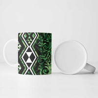 Green Aotearoa Ceramic Mug Taniko Motifs With Paua Shell Kowhaiwhai - Polynesian Pride