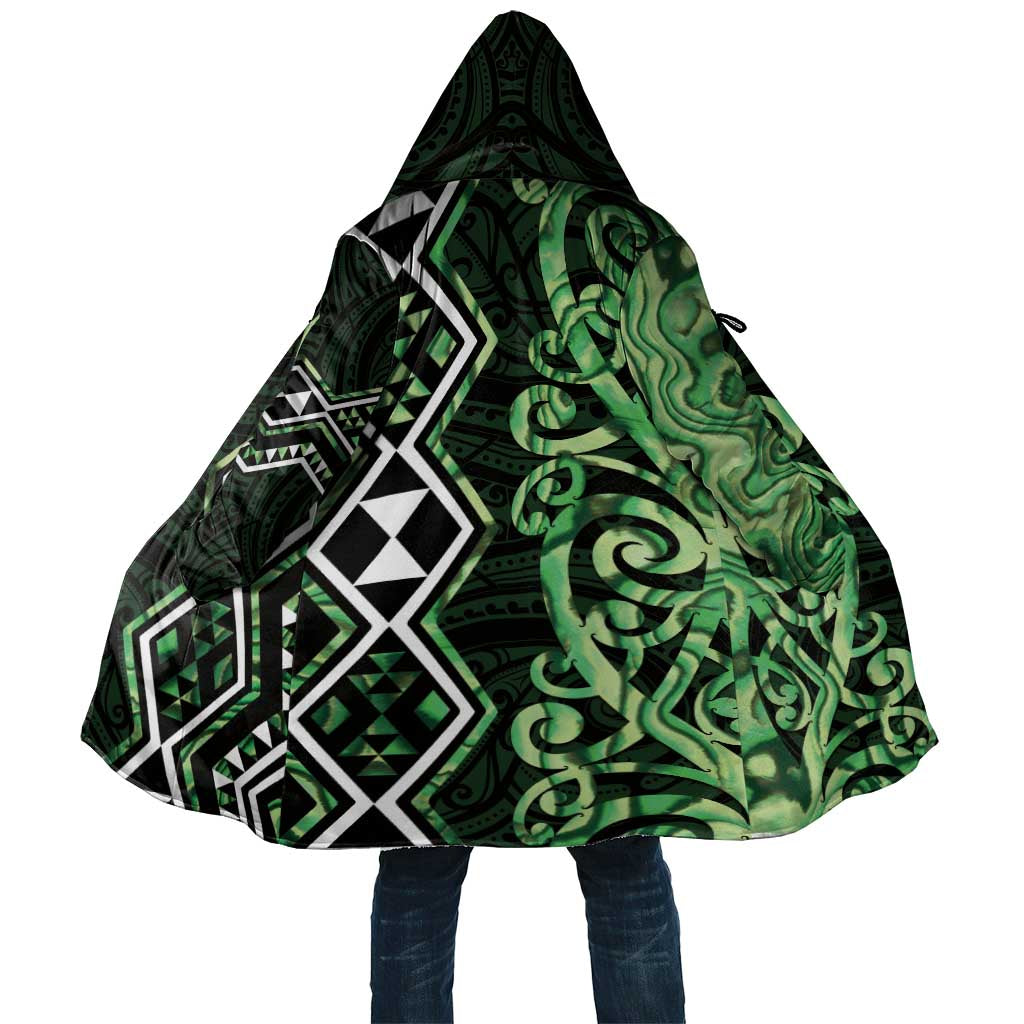 Green Aotearoa Cloak Taniko Motifs With Paua Shell Kowhaiwhai - Polynesian Pride