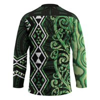 Green Aotearoa Hockey Jersey Taniko Motifs With Paua Shell Kowhaiwhai - Polynesian Pride