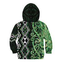 Green Aotearoa Kid Hoodie Taniko Motifs With Paua Shell Kowhaiwhai LT14 - Polynesian Pride