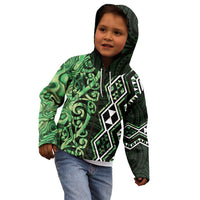 Green Aotearoa Kid Hoodie Taniko Motifs With Paua Shell Kowhaiwhai LT14 - Polynesian Pride